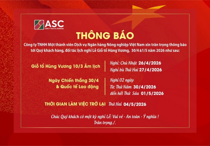 THÔNG BÁO LỊCH NGHỈ LỄ GIỖ TỔ HÙNG VƯƠNG, 30/4 VÀ 1/5 NĂM 2026